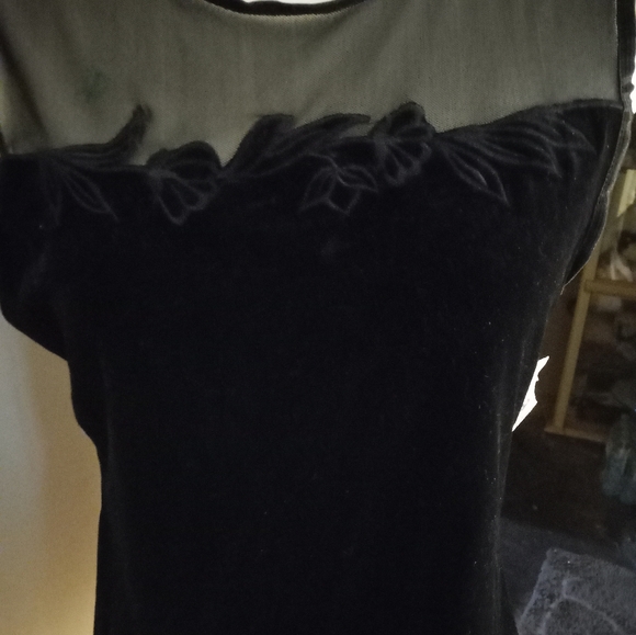 Used,not new velour stretch black top/camisole with mesh top part&embroidery. - Picture 2 of 3